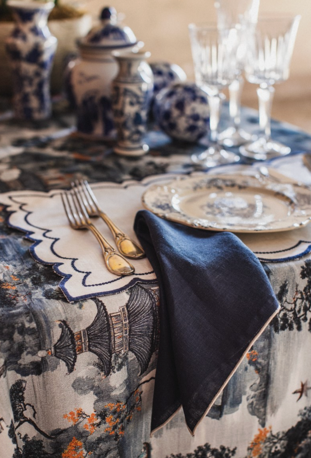 LETITZIA PLACEMAT IN AVORIO - BLU 50 x 35
