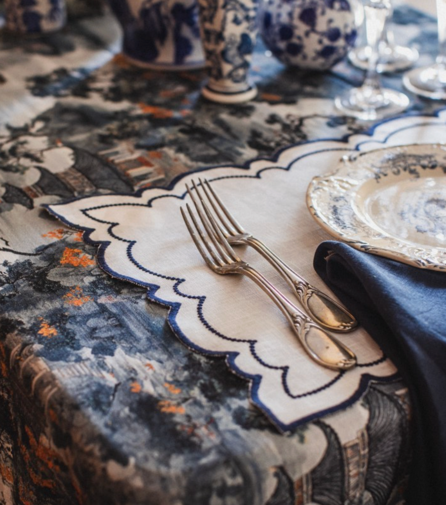 LETITZIA PLACEMAT IN AVORIO - BLU 50 x 35