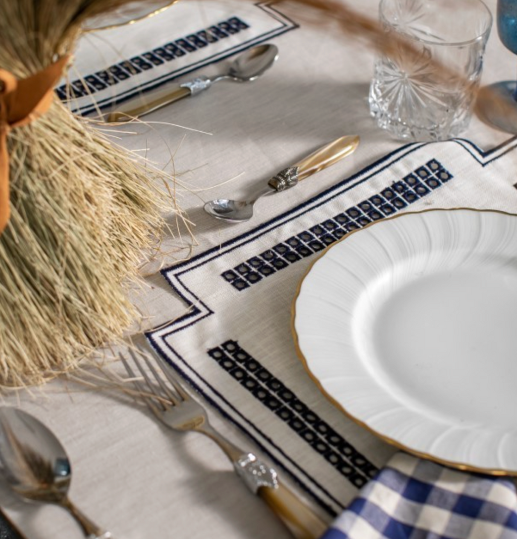 Borgo delle Tovaglie "Erica" Antistain Placemat | Avorio & Blu