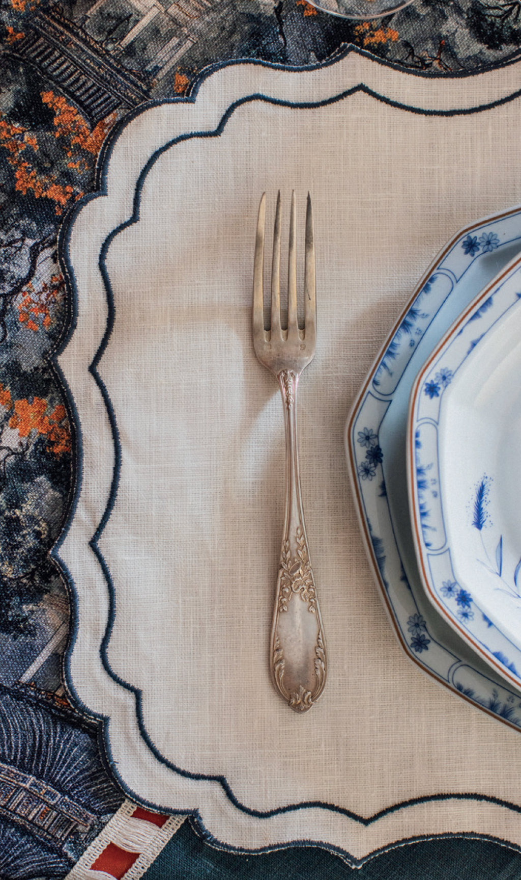 FIRENZE PLACEMAT IN AVORIO-DEEP BLUE